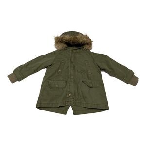 Zara Baby Boy Khaki Faux Fur Hooded Winter Jacket kkgCoat Size 18 24 Months 92cm